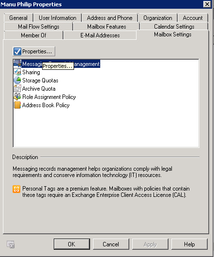 Exchange 2010: Retention Tags and Policies